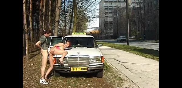  Nasty lady in full action outdoor at my taxi car